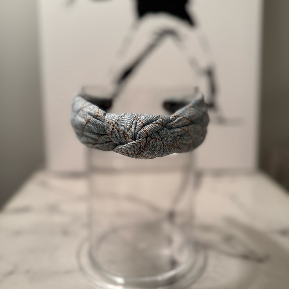 Lele Sadoughi Light Denim Quilted Knotted Headband